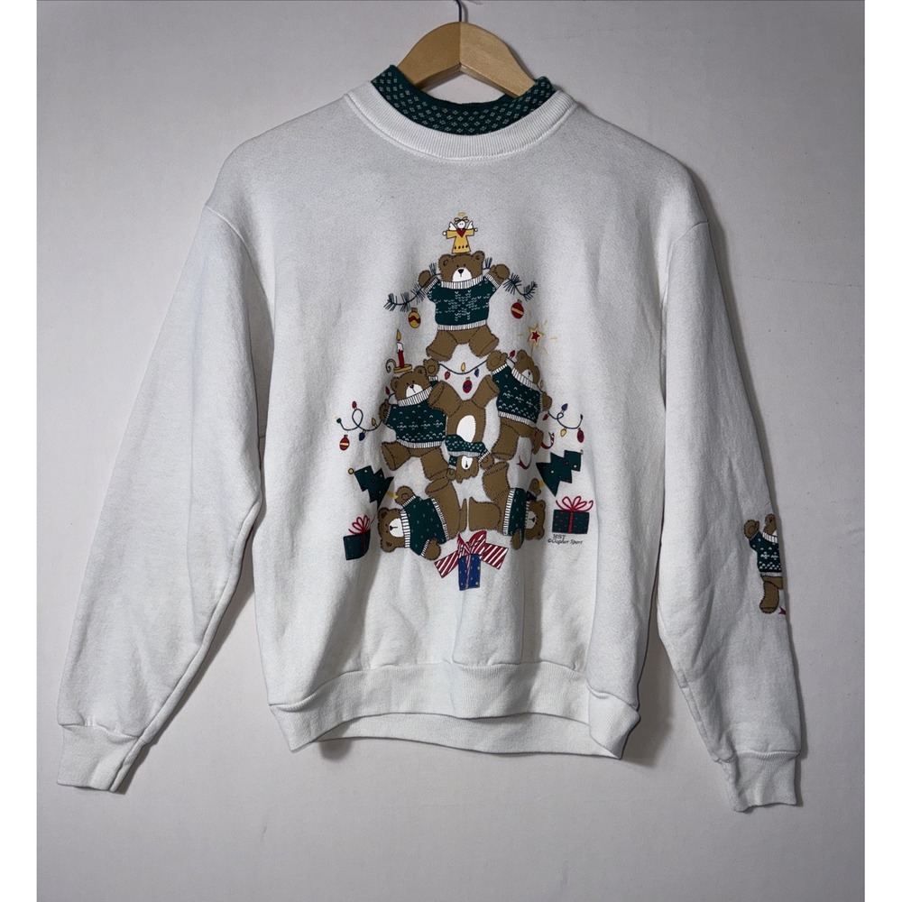 Vintage Gopher‎ Sport Teddy Bear Christmas Sweater Crewneck Sz Petite Medium